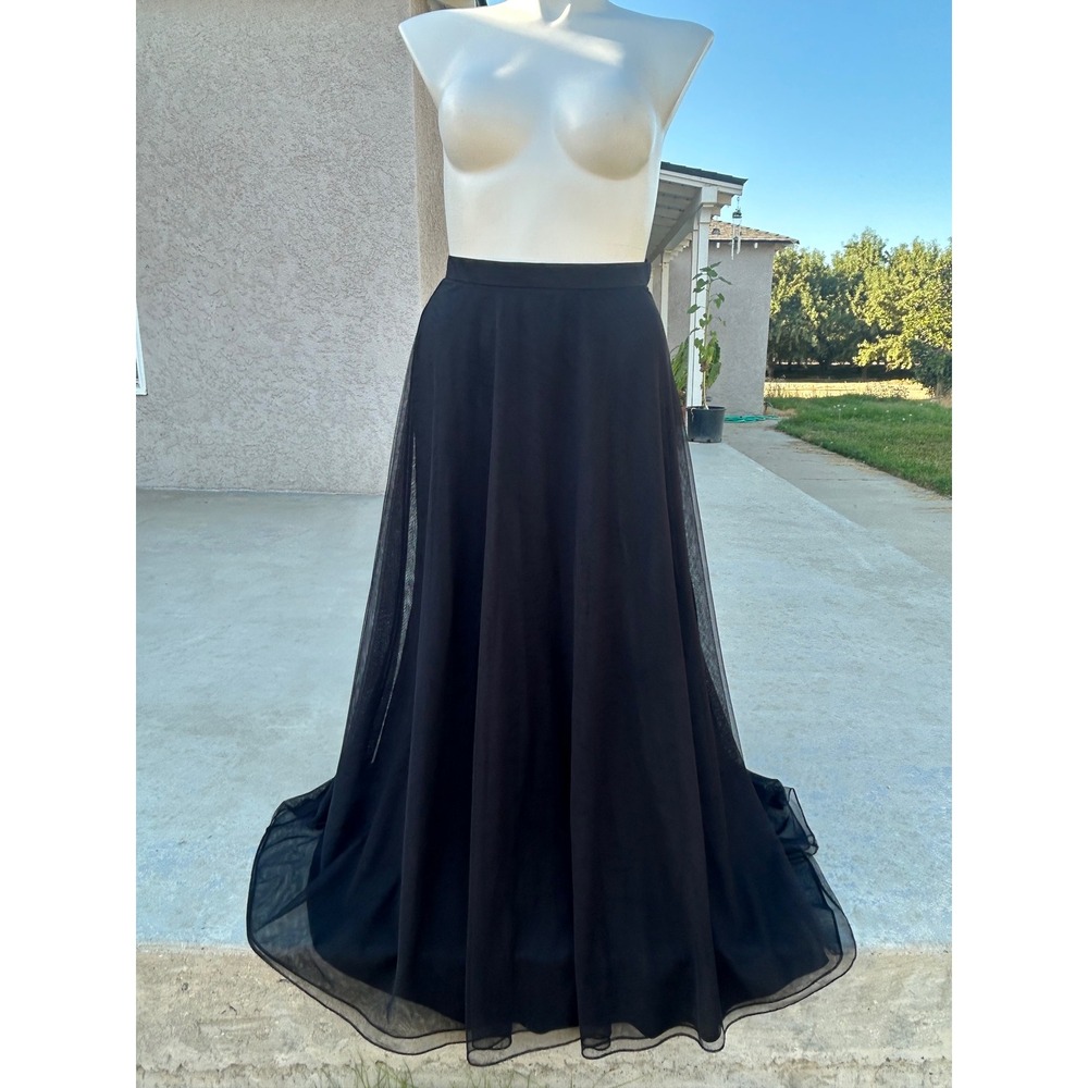 Adrianna Papell Black Mesh Tulle Maxi Skirt Black Size 14 Whimsigoth Formal EUC - Picture 2 of 5